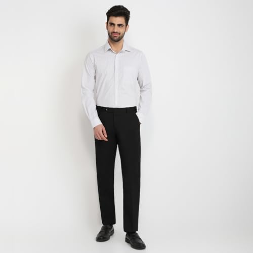 Image of Raymond Men Slim Fit Stripe Pattern Pure Cotton Semi Cutaway Collar Full Sleeve Formal Shirt