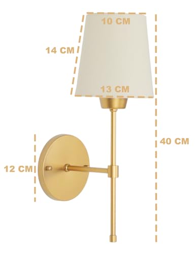 FG ILUMINAÇÃO, KIT 2 Arandelas Tocheiro Dourada C/Cúpula Tecido Cru.