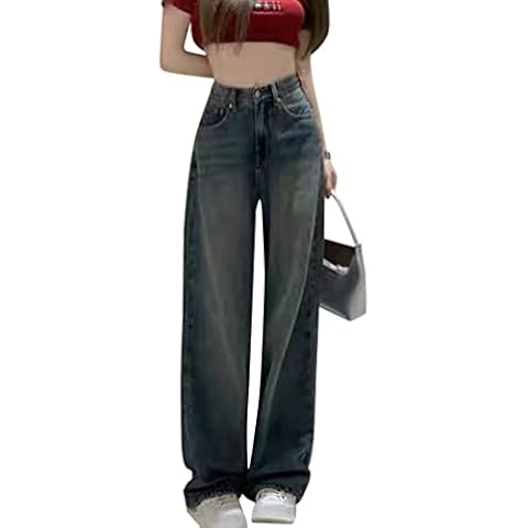 Minetom Freizeithosen Damen Jeanshosen Cargo Hose Jogginghose Cargohose Multi Taschen Denim Hose Straight Baggy Jeans Hosen Streetwear D Blau XS Cover
