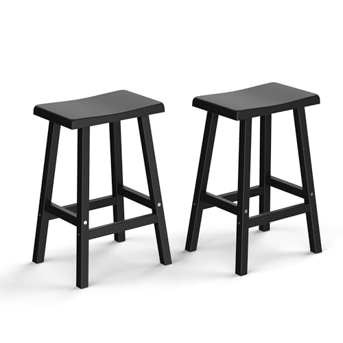 PatioZen Bar Stools Set of 2, Waterproof UV-Resistant,Durable Resin Kitchen Island Chairs for Indoor & Outdoor Use, Modern Design for Home,Bar,and Cafe (24“)