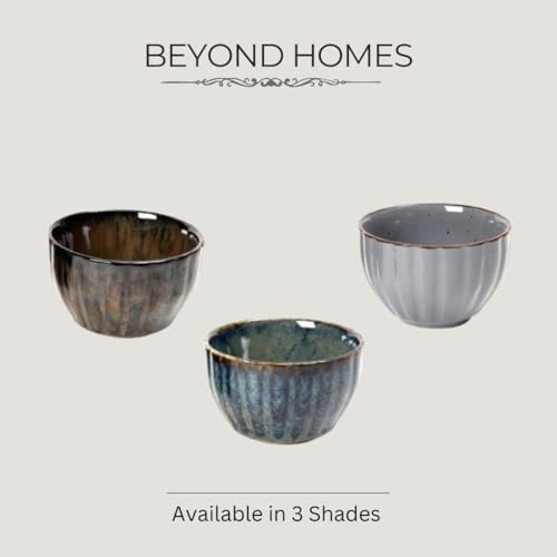 Image of Beyond Homes Ceramic Serving Bowl Set of 2, 200 ml | Glossy Finish Microwave Safe Stoneware Kharbuja, Melon Bowls for Kitchen, Ceramic Dinnerware Katori for Dal, Desserts & Snacks | Blue Brown