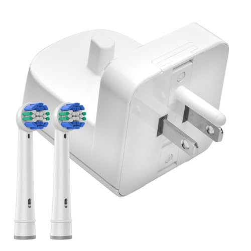 ProofVision Electric Toothbrush Wall Charger for US Socket for Oral-B/Braun (Excludes iO 710 Pulsonic) | Portable Oral-B Charging Station Wireless IPX7 Seal with 2 Compatible Toothbrush Heads