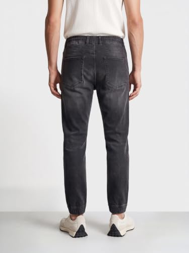 Image of THE INDIAN GARAGE CO Men Slim Fit Solid Mid-Rise Stretchable Denim Joggers