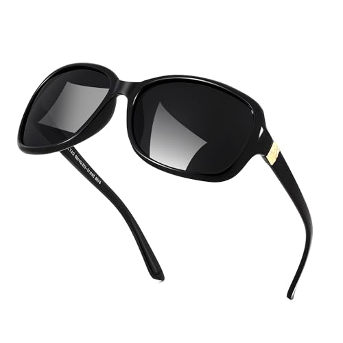 FEISEDY Polarized Sunglasses for Women Classic Vintage Square Wraparound UV400 Protection Shade B0309 Black/Grey