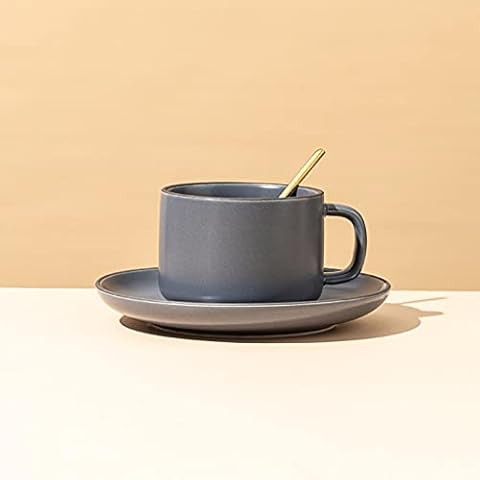 Cappuccino Cup and Saucer Set with Spoons, Modern Style Porcelain Tea Cup Coffee Cup Tableware 3-Pieces Set Ceramic Mugs (Gray) Cover