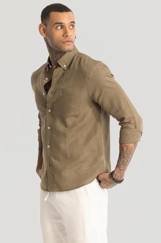 Image of SNITCH Fugle Brown Plain Linen Shirts