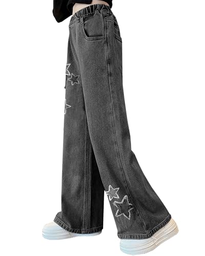 Betusline Girls’Wide Leg Jeans 6-14 Years Trendy Baggy Denim Pants with Elastic Waist Soft Stretch Easy On Off3