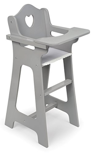 Badger Basket Executive Doll High Chair - Wooden Toy Chair with Liftable Tray, Fabric Seat Trim, and Realistic Design - Fits 18 Inch Dolls and More - Gray and White