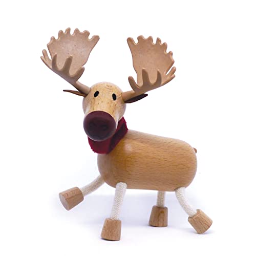 Anamalz Wooden Animal Toy Moose for Toddlers, Fun and Posable for Early Learning, Montessori, and STEM, Smooth Natural Wood, Boys and Girls