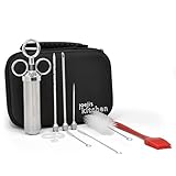 Larga vida útil: la jeringa de cocina de acero inoxidable y el cepillo de silicona para la carne de este kit jeringa cocina de pavo están diseñados para durar con sus propiedades antioxidantes y resistentes al calor. El kit se puede almacenar de forma segura en el estuche de viaje de EVA.