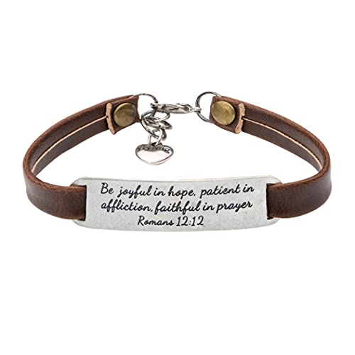 UNQJRY Confirmation Gifts for Girls Inspirational Bracelet for Women Engraved Christian Bible Leather Vintage Jewelry for Sister Teen Girl Be Joyful in Hope Patient in Affliction Faithful in Prayer