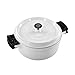 ROSSETTO Cocotte Ronde en Fonte Blanc, Faitout Induction Fonte d'Aluminium, Revêtement Anti-adhésif Aspect Pierre,avec Couvercle Coussinets en Silicone Amovibles Tous Feux (28cm, 7L)