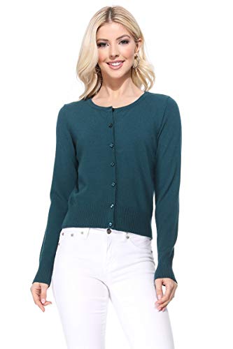 Image of Women's Cropped Cardigan Sweater - Long Sleeve Crewneck Basic Classic Casual Button Down Knit Soft Lightweight Top