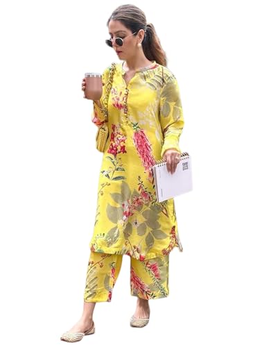 Image of GoSriKi Kurta Sets for Women Cotton Blend Printed | Kurti Set for Woman | Kurta Palazzo Set | Straight Kurti | Mandarin Collar Full Sleeve Suit Set for Women Stylish Ethnic Outfit Clothing
