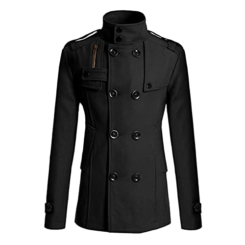 Lu's Chic Men's Long Sleeve Tops Double Breasted Slim Fit Pea Coat Jacket Fashion Outerwear4