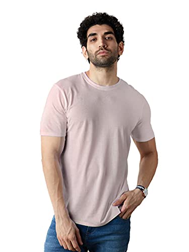 Image of The Souled Store Nude Pink Mens and Boys Solid Supima Cotton Drop Cut T-Shirts