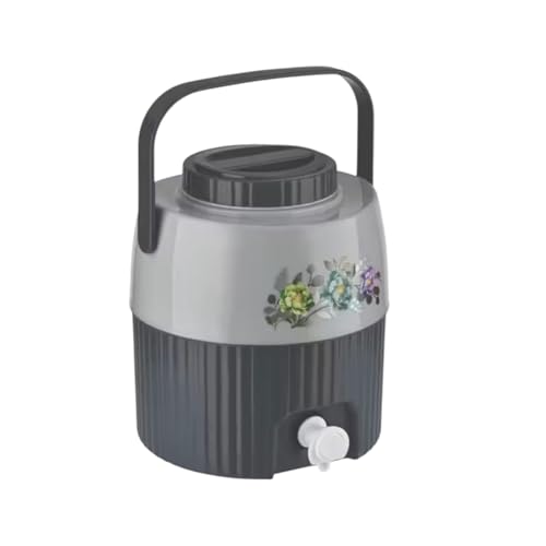 Image of Insulated Plastic Water Jug with Floral Design, 5 litres, Food Grade, BPA Free, Easy to Carry Handle, Green and Cream, Ideal for Office, Travel, Picnic and Kitchen (Gray)