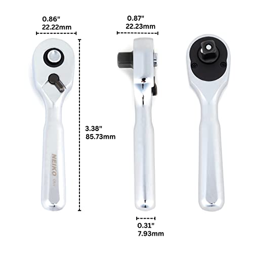 Image of Neiko 03001A Stubby Ratchet, 1 /4 Inch Ratchet Wrench, 108-Tooth Reversible Ratchet, 3.3 Degree, Quick Release Mini 1 /4 Ratchet Drive, Oval Head Wrench, CR-V Steel Quarter Inch Small Ratchet Wrench