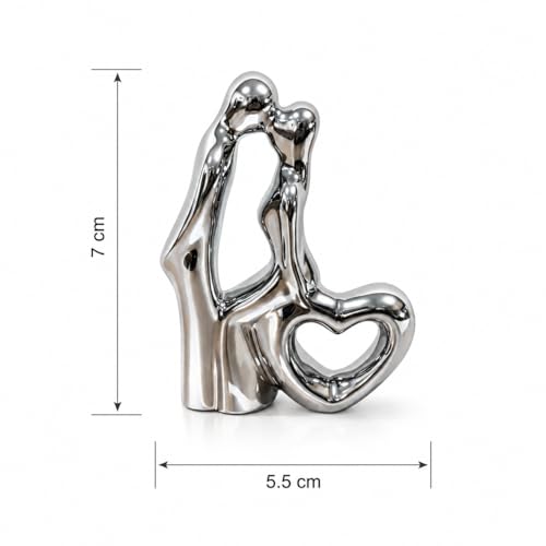 Image of Amazon Basics Serene Abstract Couple Figurine for Home & Office Decor | Modern Ceramic Love Sculpture Showpiece for Living Room, Shelf, Study Table & Bedroom Styling (Silver, 7 cm)