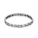 Flongo Damen Magnetarmband Magnet Therapie Kugel Perlen Armband Armreif mit Zirkonia Silber Gesundheit Elegant für Frauen