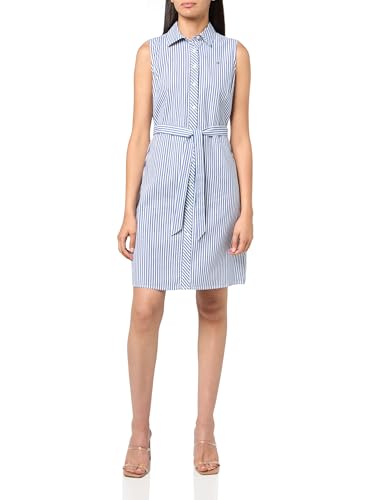 Image of Tommy Hilfiger Women's Sleeveless Collared Button Front Tie Waist Mini Shirt Dress