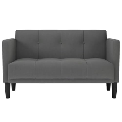 Sofá tapizado de tela gris oscuro con reposabrazos de madera contrachapada 5