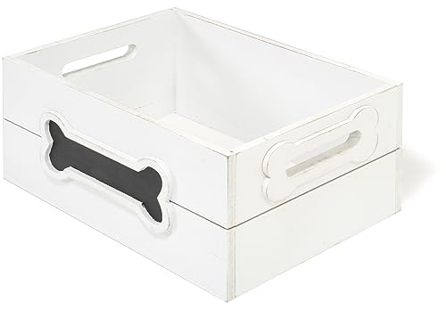Red Co. 12” x 9” Distressed Wood Crate Dog Toy Storage Box with Handles and Chalkboard, White - Image 4