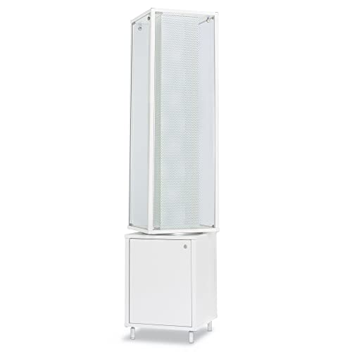 MHN drehbare Ausstellungs-Vitrine mit Unterschrank & Lamellenwand & Schloss - Vitrine mit Lamellen beidseitig bestückbar - abschließbare Glasvitrine ohne Beleuchtung