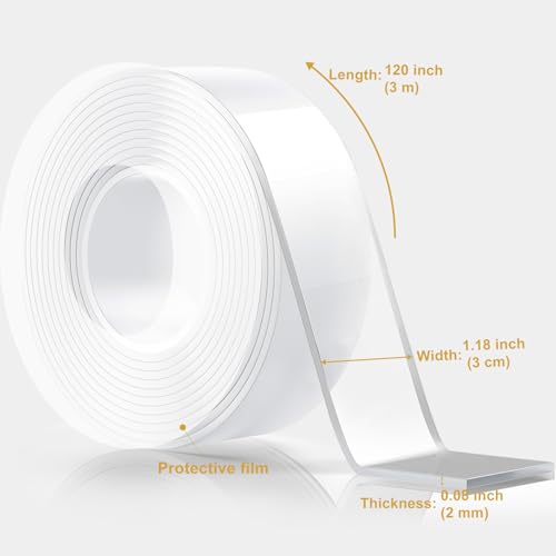 Image of WINNOW Double Sided Heavy Duty Extra Strong Adhesive Tape - 1.2 inch x 120 inch (Pack of 1) Indoor /Outdoor Household Nano Tape for Hanging Decorations, Lights, Garlands - Reusable and Damage-Free