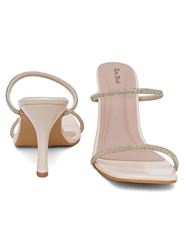 Image of Women's & Girls | Patent stylish Slip-On High Heels with Rhinestone Straps | Elegant Square Toe Fashion Sandals for Women | Comfortable Heeled Footwear for Weddings