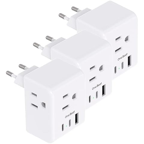3 Pack European Travel Plug Adapter, One Beat International Power Plug Adapter with 3 Outlets 3 USB Ports(2 USB C), Type C Adapter Travel Essentials for US to Most Europe EU Italy France Germany Spain Cover