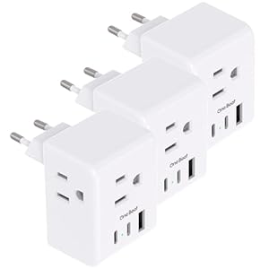 3 Pack European Travel Plug Adapter, One Beat International Power Plug Adapter with 3 Outlets 3 USB Ports(2 USB C), Type C Adapter Travel Essentials for US to Most Europe EU Italy France Germany Spain