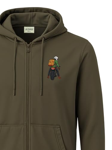 Image of ADRO Men's Regular Fit Zip-Up Hoodie for man | 320 GSM Cotton Poly Fleece Zipper Sweatshirt with Soft Fabric & Printed Hoodies