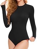 NEW YOUNG Bodysuit for Women-Crew Neck Long Sleeve T Shirts Basic Tops Leotard Stretchy Jumpsuit Shapewear