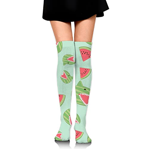 Non-Slip Compression Socks for Girls Teens Women, Funny Outdoor Decoration Thigh High Socks Calf Socks for Party Birthday Thanksgiving Christmas Gift, Funny Watermelon Shark Mint Green Socks