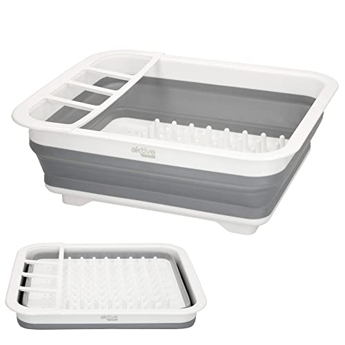 Aktive 52983 - Escurreplatos plegable | Escurridor plegable para camping / cocina | Escurridor de platos plegable de silicona, medidas 36,5x31x12,5/5,9 cm | Accesorios camping
