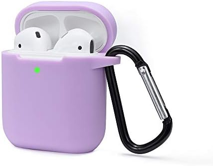 Airpods Case Cover Compatible with AirPods 2 & 1, KOKOKA Silicone Shockproof Airpods Case Cover Front LED Visible Extra Protection with Carabiner, Orange