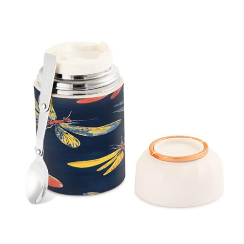 Termo de comida para oficina con diseño de libélula y cuchara plegable 2