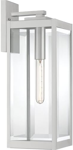 Quoizel Westover Modern Wall Sconce, 20 Inch Stainless Steel 1-Light Outdoor Light Fixture, Clear Beveled Glass Wall Lantern, 150 W, Industrial Design Wall Light for Porch, Patio, Gazebo or Yard