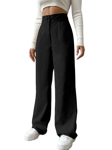 Image of Women's Wide Leg Bottomwear with Pocket || Corduroy Mid Rise Loose & Relaxed Fit Casual Korean Baggy Trousers for Woman Elegant Workwear for Office, College & Events