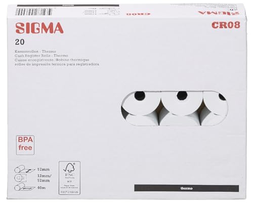 SIGMA Bobine papier caisse enregistreuse, thermique, 57 mm x 40 m, 20 pices (57 mm x 40 m)