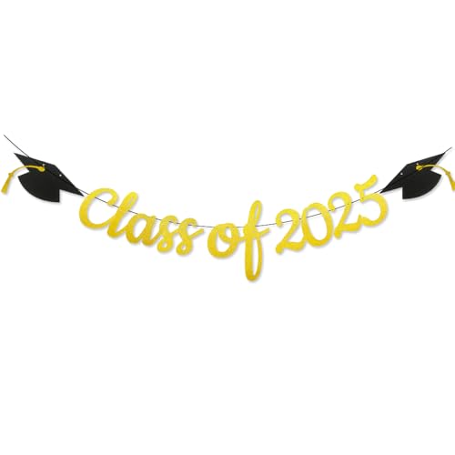 Banner de clase de 2025 con purpurina dorada, pancarta de graduación 2025 para la universidad y la escuela secundaria, suministros de fiesta, decoraciones de graduación 2025