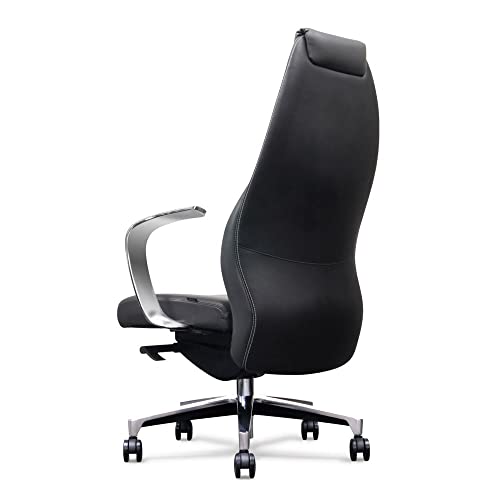 Zuri Furniture Wrigley Genuine Leather Aluminum Base High Back Executive Chair - Dark Grey With Black Accent #TOP2