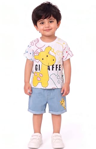 Image of Krishn Creations Kids Clothes for Boys | Cotton Printed Half Sleeve T-shirt and Shorts Baby Boy Dress | Casual Wear Kids Clothes