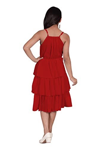 Image of Knee Length Crepe Layered Sleeveless Dress for Girls