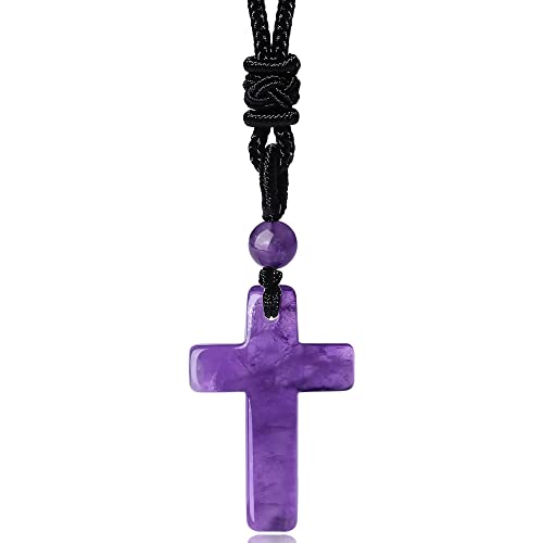QINJIEJIE Amethyst Crystals Necklace Cross Crystal...
