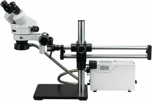Image of AmScope SM-5BZ-FOR Professional Binocular Stereo Zoom Microscope, WH10x Eyepieces, 3.5X-90X Magnification, 0.7X-4.5X Zoom Objective, Fiber-Optic Ring Light, Ball-Bearing Double-Arm Boom Stand, 110V-120V, Includes 0.5X and 2.0X Barlow Lenses