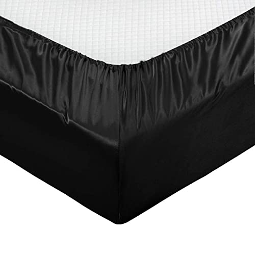 Thmyo Satin Bed Sheet Set,Extra Soft Deep Pocket Silky Satin Sheet Set With 1 Fitted Sheet +1 Flat Sheet + 2 Pillow Cases (4-Piece Black, Queen) #TOP7