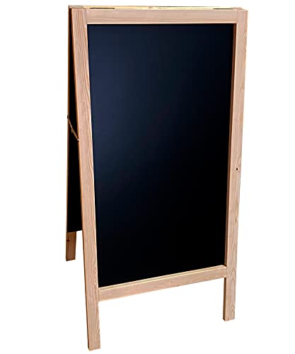 Pizarra caballete marco madera 120 x 60 cm Pizarra negra doble cara apta para tizas y rotuladores efecto tiza. Ideal hostelería, restaurante, decoración niños. (PINO)