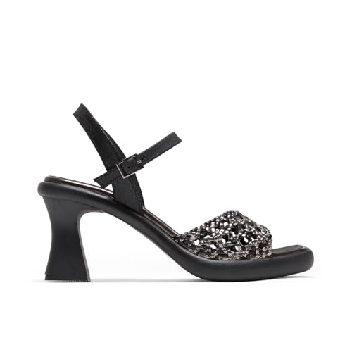 Porronet Sandalia De Tacón De Piel Trenzada Negro Aurora